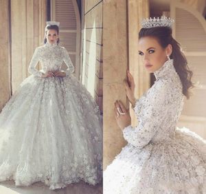 Said Mhamad Arabiska Dubai 2020 Bröllopsklänningar Robes Ball Kappa Långärmad Hög Neck Vintage Lace Beaded Bridal Gowns Robe de Mariage