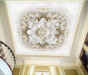 Personalizado 3d foto papel de parede 3d romântico gravado tridimensional flor clássica mármore 3d teto papel de parede decor