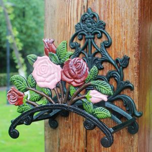 Cast Iron Hose Holder Stand Equipment Rose Flower Decorative Rope Pipe Reel Hanger Organizer Antique Style Wall Mounted Lawn Garden Home Decoration