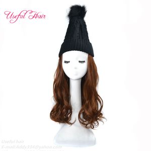 Yeni Yün Caps Kız Sknit Yün Şapka Saç Hepsi Bir Arada Synthetc Peruk Şapka Kap Kış Hayvan Saç Bonnet De Designer Kolay Giyen Seks-Hats