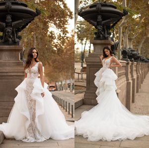 Sexy Glitter Mermaid Wedding Dresses With Detachable Train Spaghetti Strap Sleeveless Applique Sequins Backless Bridal Gowns Robe De Mariee
