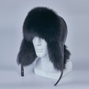 リアルアライグマの毛皮の帽子のファッション - ロシアの毛皮の帽子イタラップ男性本物のSR本革ロシアの冬のキャップH210