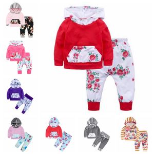 Baby Girls Clothes Boys Camo Striped Hoodie Pants Suits Floral Flowers Clothing Sets Long Sleeve INS Letter Coat Pant Outfits 23Colors D6776