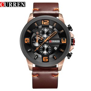 Lyxvarumärke Curren New Fashion Sports armbandsur läderband kronograf manlig klocka kalender casual män klockor