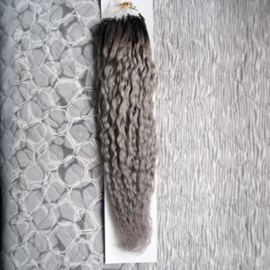 変態巻き毛マイクロループ人間の毛髪伸び100 リミーヒューマンエクステンション100gリングリンクヒトヘアシルバーグレー