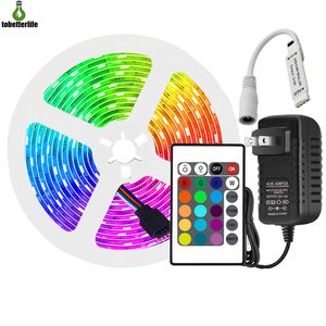 Kit de luzes da tira do diodo emissor de luz RGB 5m 150leds 5050 Mini controlador que muda a cor impermeável para a decoração home Bar 12V3A adaptador