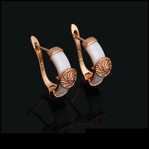 New Fashion 18 K Fine Rose gold Filled CZ 925 Stamp Jewelry Charm White Nice Ceramic Stud Earring Geometric Vortex Design