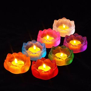 Kryształowe Lotosowe Świeczki Uchwyty Multicolor Szklany Kwiat Kwiat Świeca Herbata Light Holder Candlestick Stand Hurt