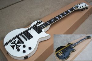 Ponte fixa 22 trastes 2 captadores guitarra elétrica de corpo branco/preto com braço de pau -rosa, pode ser personalizado
