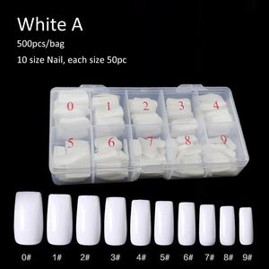 NA032 500pcs / bag 10 Tamanho das unhas falsas Tampa completo pontas Resina falsificados estendida Nails Transparente unha natural Art Tips Manicure Ferramentas