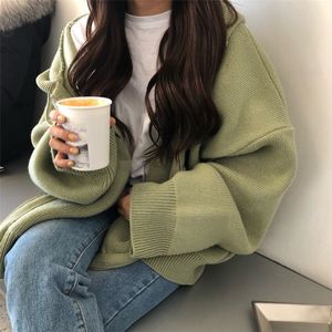 2018 nuovo autunno inverno maglione di cachemire della ragazza coreana con cerniere con cappuccio sciolto cardigan di grandi dimensioni abiti spessi giacca da donnaMX190924