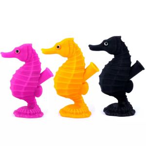 Multi Color Seahorse Pipe Rökning Herb Bubbler Bong Mini Silicone Dab Rigs Dab Straw Oil Burner Glass Vattenrör Oil Rig 420