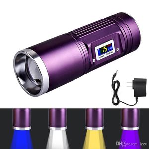 Tocha recarregável 8000 lumens q5 x 4 lanterna de pesca azul / roxo / amarelo / branco luz 12 modelos use carregador DC