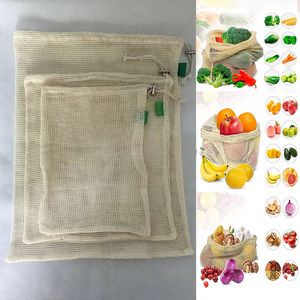 3PCS /セット再利用可能なコットンメッシュ食料品の買い物の買い物袋野菜フルーツ新鮮な袋ハンドトの収納袋無料DHL WX9-1173