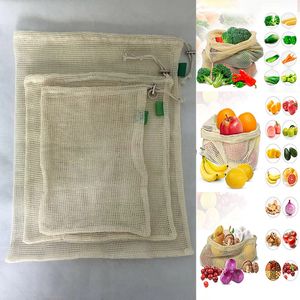 3pcs / set återanvändbar bomull mesh mataffär shoppingprodukter påsar grönsaksfrukt färskväskor hand totes förvaringspåsar gratis dhl wx9-1173