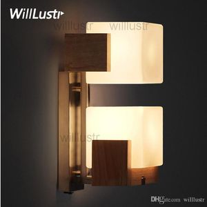 Willlustr Cubi Sconce da parede de vidro fosco Lamp base de madeira formato cúbico Modern hotel luz restaurante porta da varanda vaidade iluminação novidade