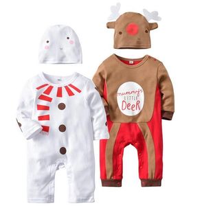 Crianças desenhador roupas meninos bonito manga comprida bodysuit desenho animado padrão de Natal para bebê macacão infantil casual com chapéus