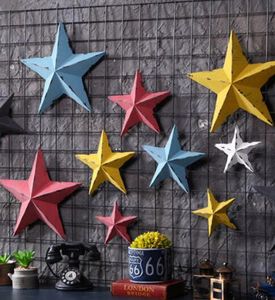 American country creative wrought iron five-pointed star bedroom stereo wall pendant decoration living room interior wall hanging wall hangi