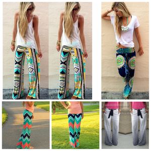 Kobiety Wysoka Talia Floral Spodnie Flare Szerokie Nogi Długie Spodnie Palazzo Spodnie Pant Preppy Boho Bohemian Vintage Lato Luźne Spodnie Ljja2938