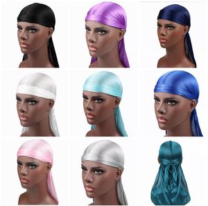 패션 남자의 새틴 Durags Bandana Turban 가발 22 색 남자 실키 Durag 머리 장식 머리띠 해적 모자 헤어 액세서리