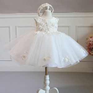 2020 3D Floral Appliques Flower Girl Dresses Beaded Ball Gown Little Girl Wedding Dresses Cheap Communion Pageant Dresses Gowns F3184