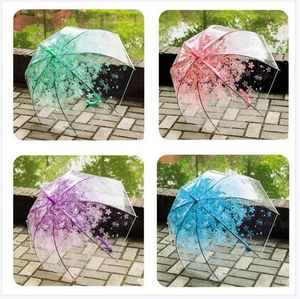المظلات شفافة واضحة أزهار الكرز مظلة النساء المطر ساكورا مقبض طويل مظلات للبنين بنات 4 ألوان
