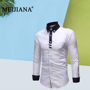 Männer Solide Langarm Casual Hemd Frühling männer Luxus Floral Kleid Hemd herbst Drehen-unten Kragen Slim Fit männlichen Top MEIJIANA