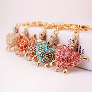 Heart Turtle Wisiorek Key Chains Pełna Rhinestone Brukowana Zwierząt Samochód Brelok Stopowy Zinc Homar Zapięcie Hombag Akcesoria Torba Klucze Pierścień