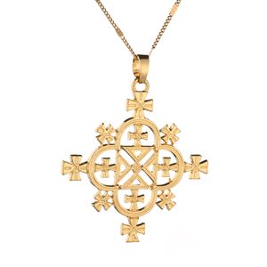 Etiopien Mode Cross Pendant Halsband Guldfärg Smycken Koptiska Kors Kedja Smycken