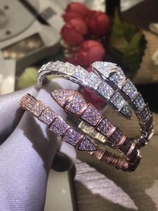 Märke High-end Snake-Shaped New Multi-sektion Fullständig Diamant Par Bangle Elastic Live Mode Par Armband för Brud Smycken
