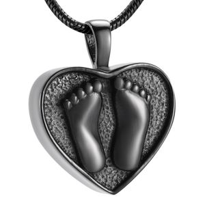 Moda: ciondolo per cremazione a forma di cuore con incisione del piede umano per collana di gioielli con cofanetto commemorativo in acciaio inossidabile con ceneri