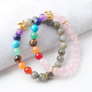 WOJIAER 8 mm Stein runde Perlen Eule Armbänder Stränge 7 Chakra Heilung Mala Meditation Gebet Yoga Frauen Schmuck BK327