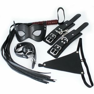 Stimulate Bondage Restraints Black Leather Plush BDSM Sex Handcuffs Mouth Gag AU965