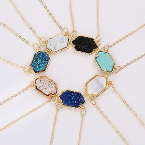Colorful Druzy Pendant Necklaces Jewelry Gold Silver Plated Choker For Women Girl Wedding Party Club Decor