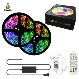 RGB LED-bandljus 30LED / m Vattentät 5m 10m Tape Kits med WiFi Bluetooth-musiksynkronisering 24KEYS Fjärrkontroll och adapter