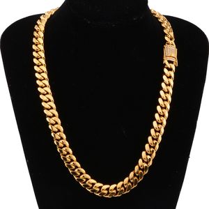 8-18mm wide Stainless Steel Cuban Miami Chains Necklaces CZ Zircon Box Lock Big Heavy Gold Chain for Men Hip Hop Rock jewelry