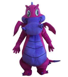 Professionell Custom Big Purple Dragon Mascot Kostym Big Tail Dinosaur Monsters Karaktär Kläder Halloween Festival Party Fancy Dress