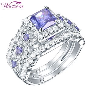 Wuziwen Lila Blau Princess Cut Tansanit Edelstein Ehering Set für Frauen Klassischer Schmuck 3 Stück 925 Sterling Silber Ringe CJ191210