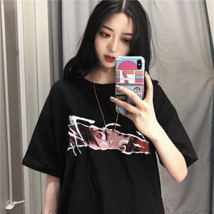 T-shirt da donna estiva Abbigliamento stile coreano Ulzzang Harajuku Camicie Casual Cartoon Stampa T-shirt nera Donna T-shirt allentata Y19042501