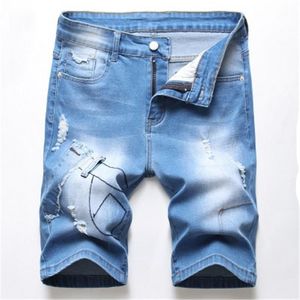 Hole Elastic Man Denim Shorts Fashion Slim Fit Micro Casual Cotton Wash Ripped Jeans Designer Male Denim Break Patch Shorts Jeans Clothing