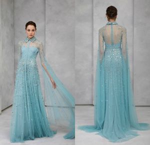 Illusion Długim rękawem Suknie Wieczorowe Wysokiej szyi Sparkly Cekiny Prom Suknie Piętro Długość Tulle Party Dress Nosić Vestidos de Quinceañera