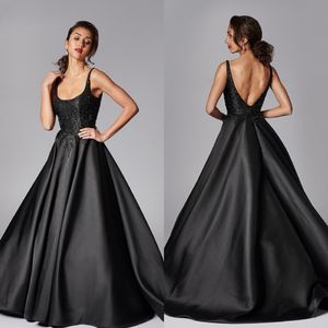 Modest Ball Gown Prom Dresse Spaghetti Ärmlös Satin Ruched Party Dress Sweep Train Robes de Soirée