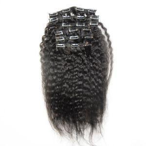 Gruby Yaki Kinky Prosto Clip in Hair Extensions 100% Brazylijski Ludzki Remy Włosy 10 sztuk i 100 g / Set Natural Color