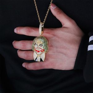 Fashion-DC Joker pendant necklaces for men women comic luxury crystal clown pendants 18k gold plated copper zircons necklace jewelry gift