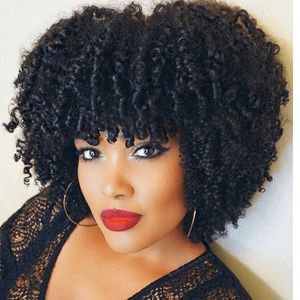 A beleza do cabelo brasileiro do cabelo Africano Americano afro curto corte kinky curly peruca Simulação cabelo Humano kinky curly peruca cheia