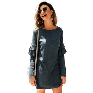 Original design women's European leg of the new cross-border knitted sweater dress 2019 autumn and winter long-sleeved round neck dress