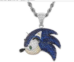 New Sonic the Hedgehog Prong Setting 3A+CZ stones Gold Plating Zircon Shiny Hip Hop pendant for Men Women Gift