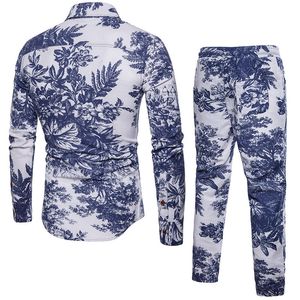 Moda Halk Çiçek Baskılı Eşofman Erkekler Rahat Iki Parçalı Suit Gömlek İpli Sweatpants Artı Boyutu M-5XL Topluluğu Homme Setleri