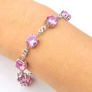 Luckyshine Sposa Bracciali Gioielli in argento 925 Rotondo Rosa Kunzite Bracciali 2019 Donna Cz Bracciale da sposa Gioielli