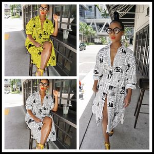 New Fashion Women Newspaper Shirt Dress Turn Down Neck Long Sleeve Newspaper Printing Midi Casual Dresses Spring Popular Clothes Gifts INS